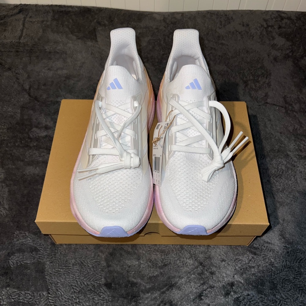 Adidas UltraBoost 5X White Sneakers with Pink and Blue Accents